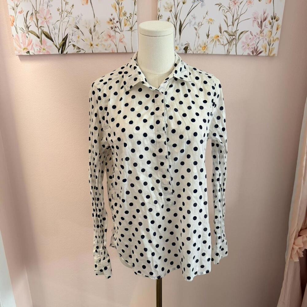 J.Crew Polka Dot Button Down Blouse | Black White Classic Top | S